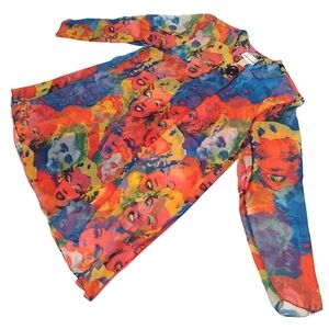 Jordan Michaels Sheer Marilyn Monroe/James Dean Print Blouse, Size 14, VTG , 80s